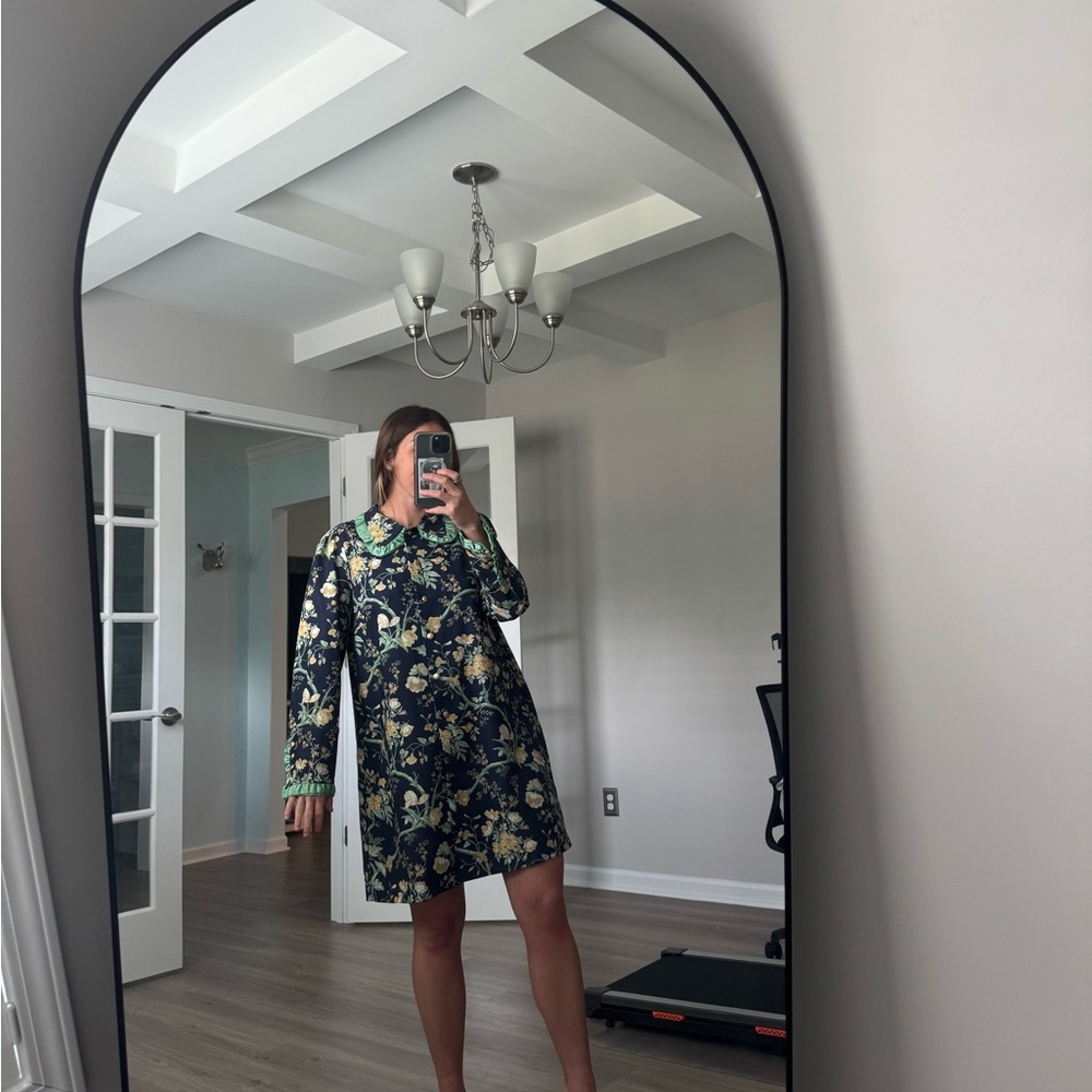 Tuckernuck Navy Floral Mini Dress with Green Collar